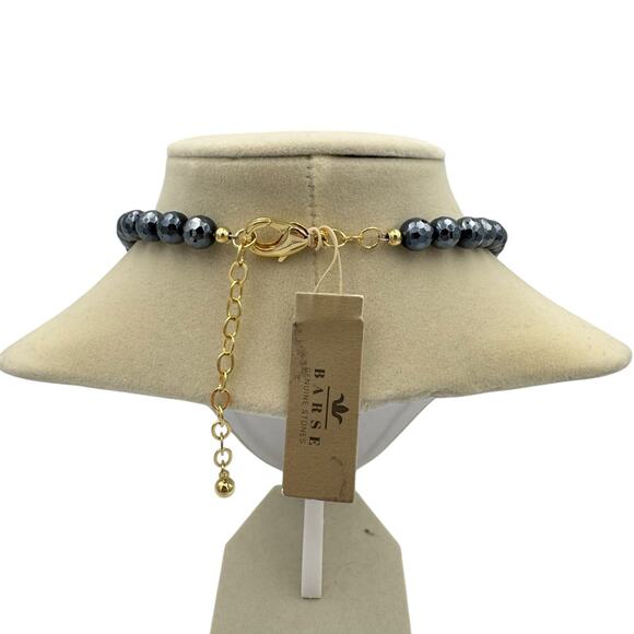 Barse NWT Agate Blue Ornate Gray Oval Stones Gold Tone Short Statement Necklace - Picture 5 of 9